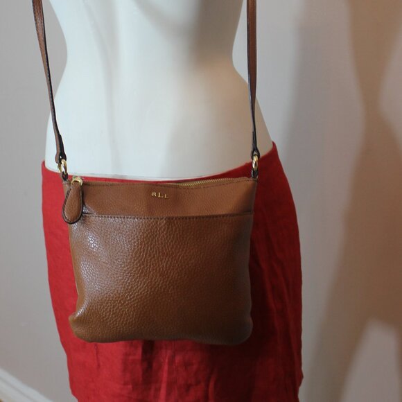 Polo Ralf Lauren shoulder cross body brown  lined travel bag 7.5"x8.5" - Picture 2 of 8